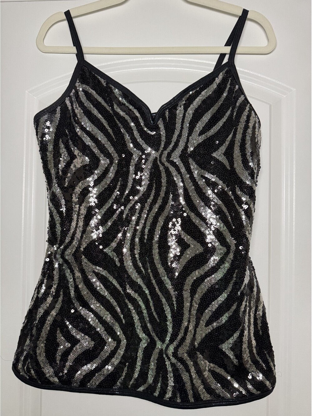 Women’s Zebra Sequin Cami Top Costume, Black, Large (L)